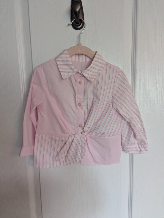 Zara Other - Light Pink Striped Twist-Front Button Down Shirt
